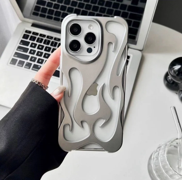 iPhone 16 Pro Max Flame Flex Metal Feel Flexible Shock Proof Case - Silver - Image 2
