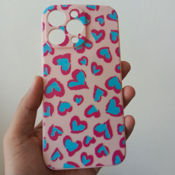 Heart print Case For Iphone 14 pro max pink
